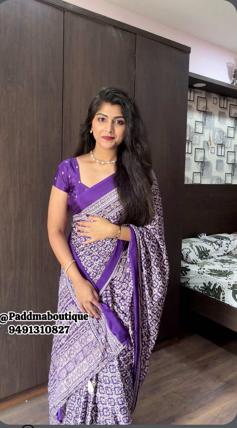 Purple Ajrakh Crepe Saree