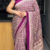 Wine Ajarakh Crepe Saree