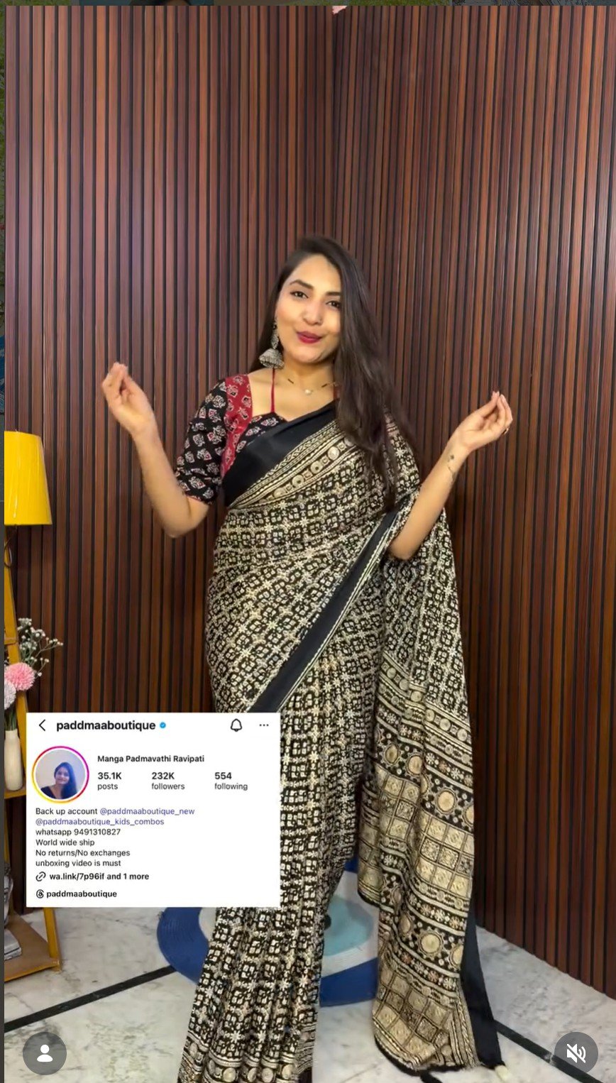 Black Ajarakh Crepe saree