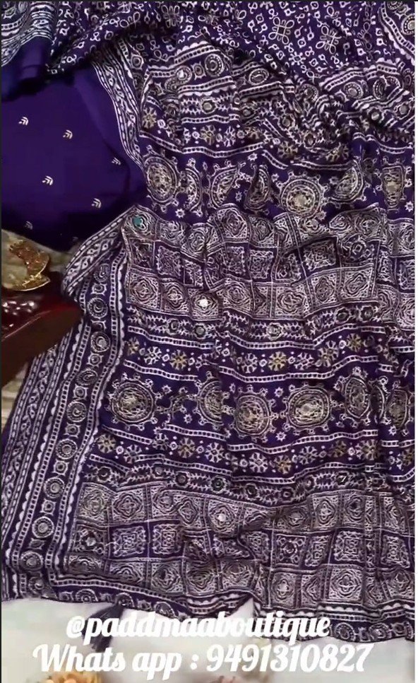 Purple Ajrakh Crepe Saree - Image 2