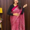 Pink Ajarakh Crepe Saree