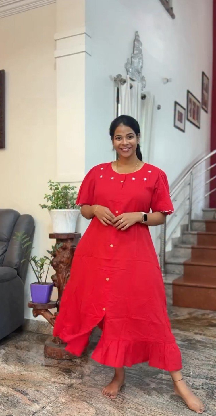 Siri Challa Red Cotton Frock