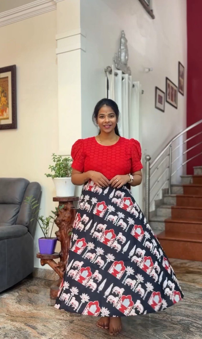 Red and Black Cotton Frock