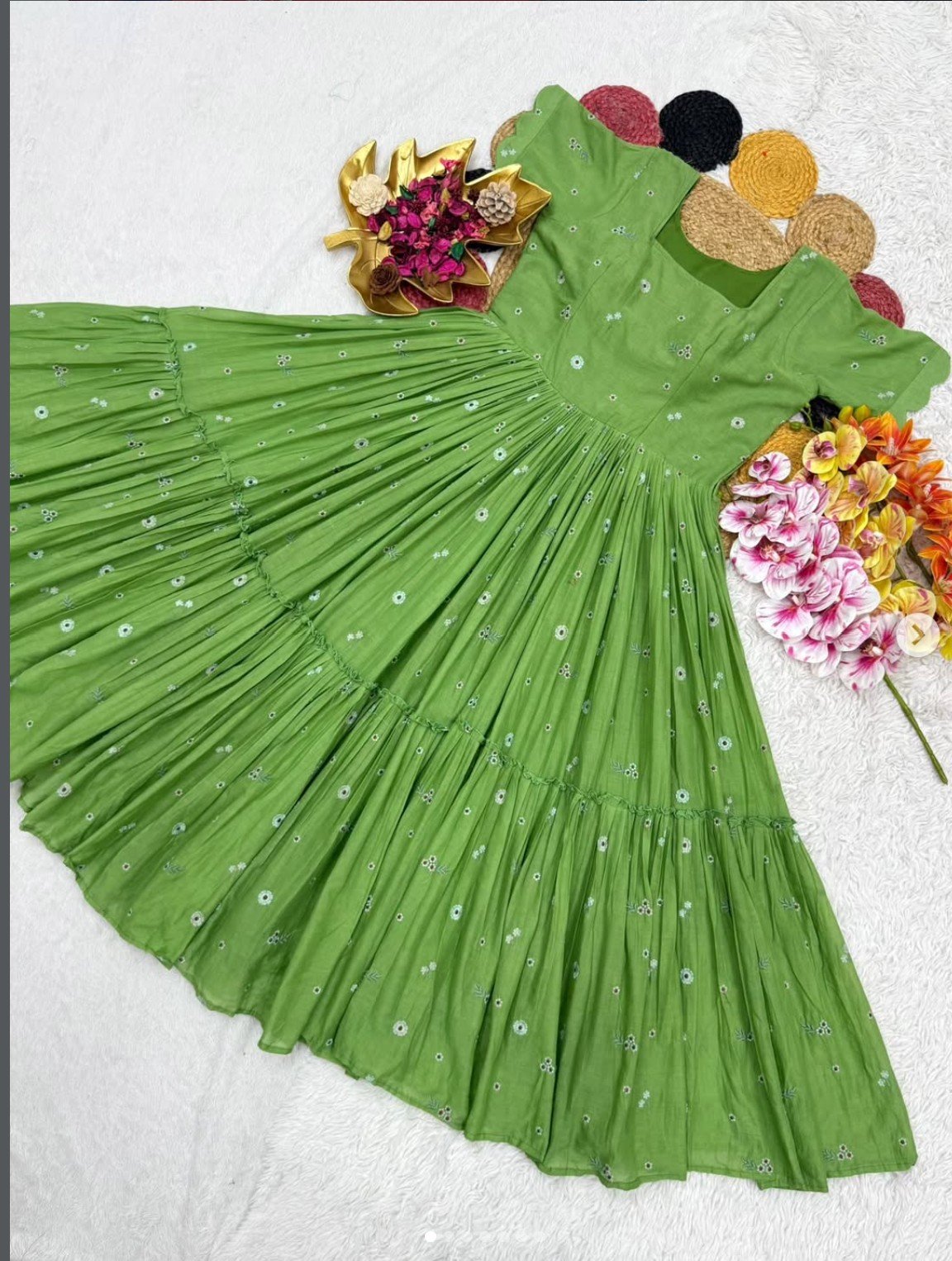 Green Mul Chanderi Frock