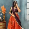 Orange Fully stitched Kanjivaram silk Lehanga