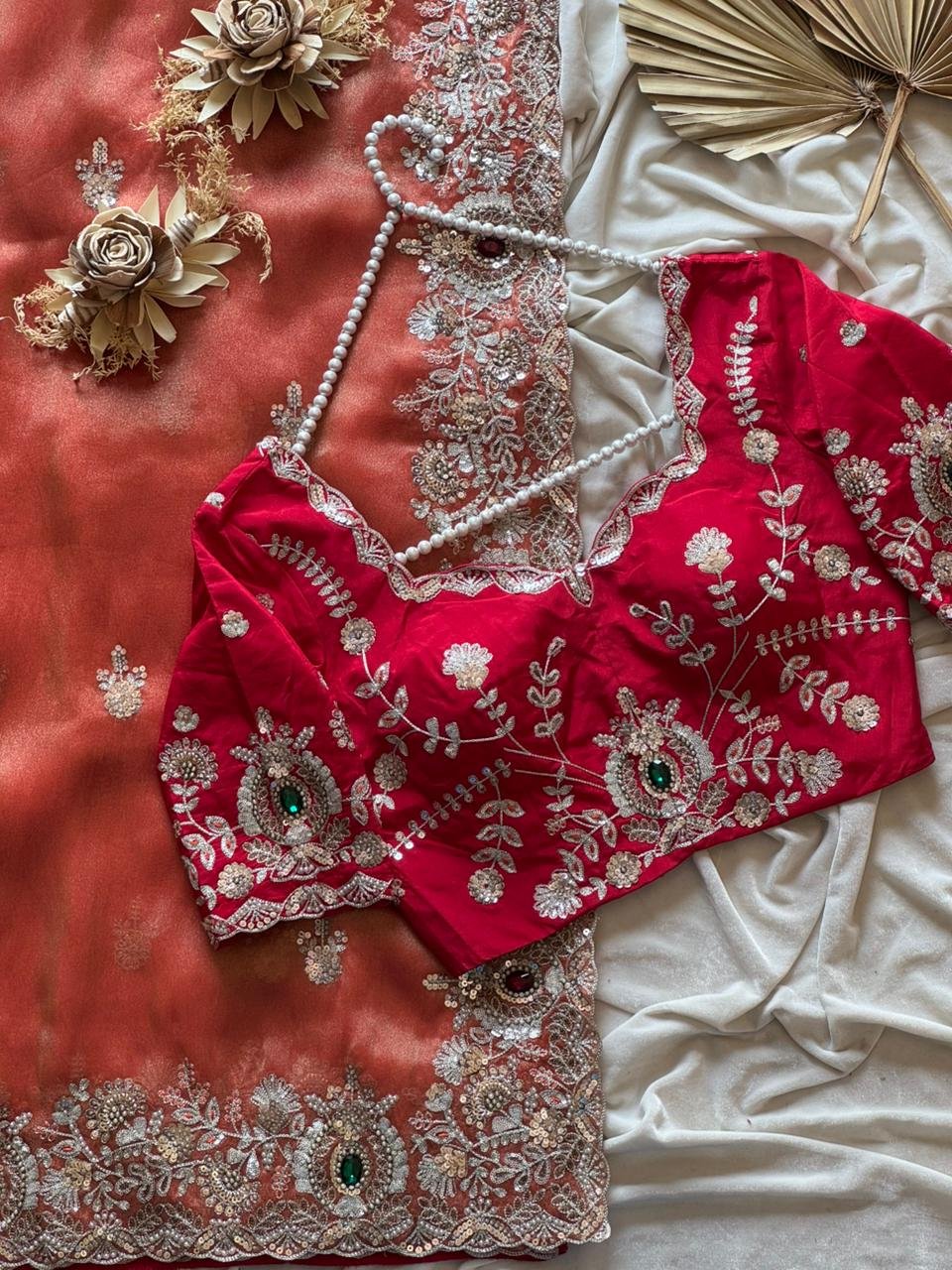 Crimson Red Saree - Image 3