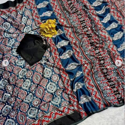 Ajrakh Crepe Silk Saree