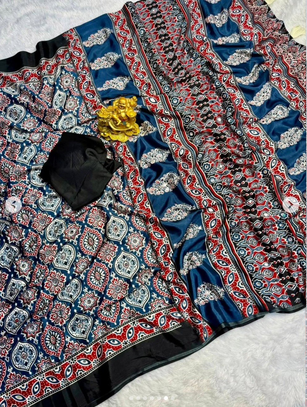 Ajrakh Crepe Silk Saree