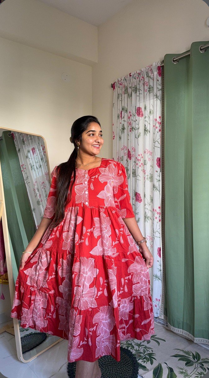 Orange Cotton Floral Frock