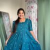 Peacock Blue Embroidery Cotton Frock