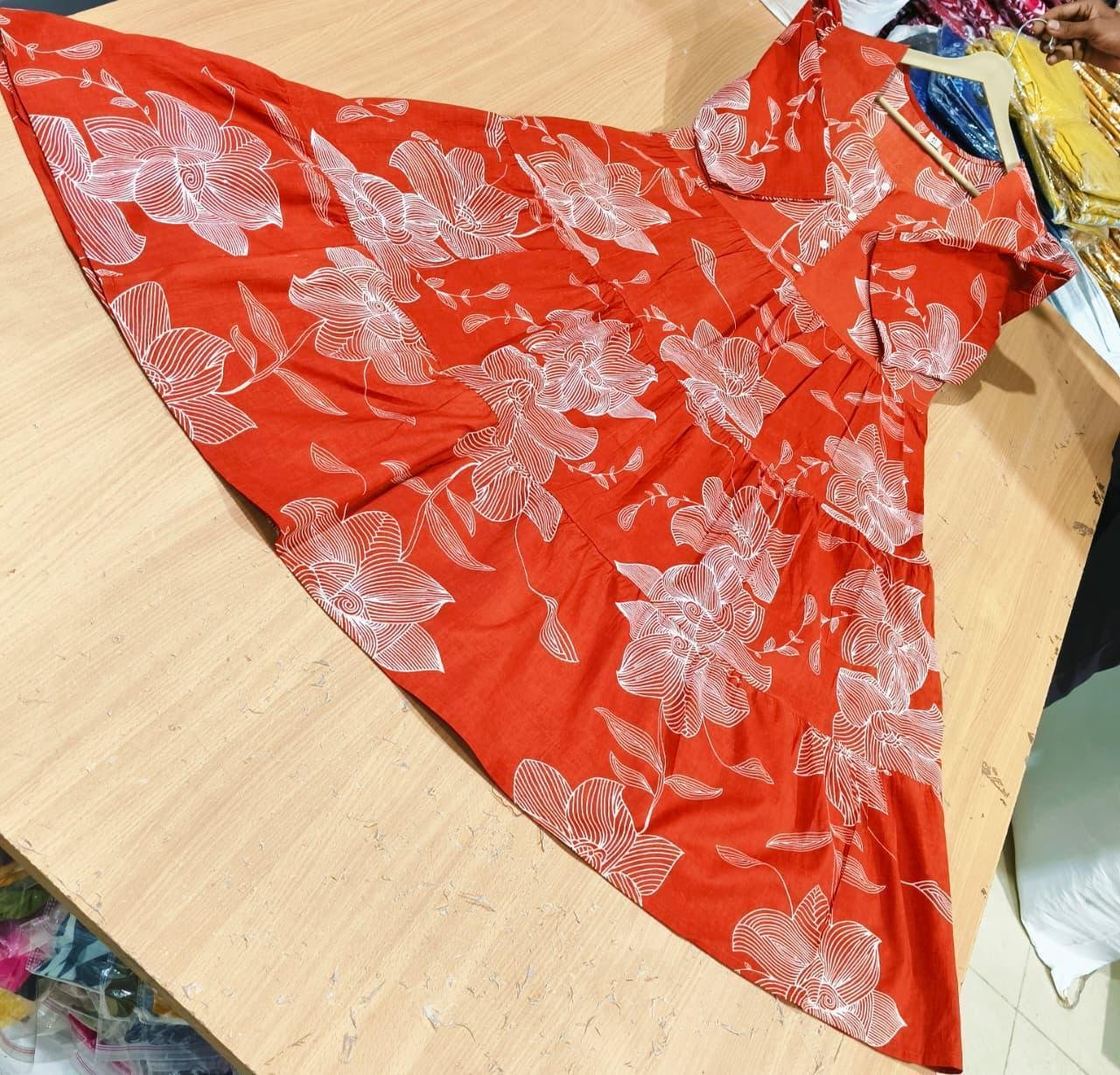 Orange Cotton Floral Frock - Image 2