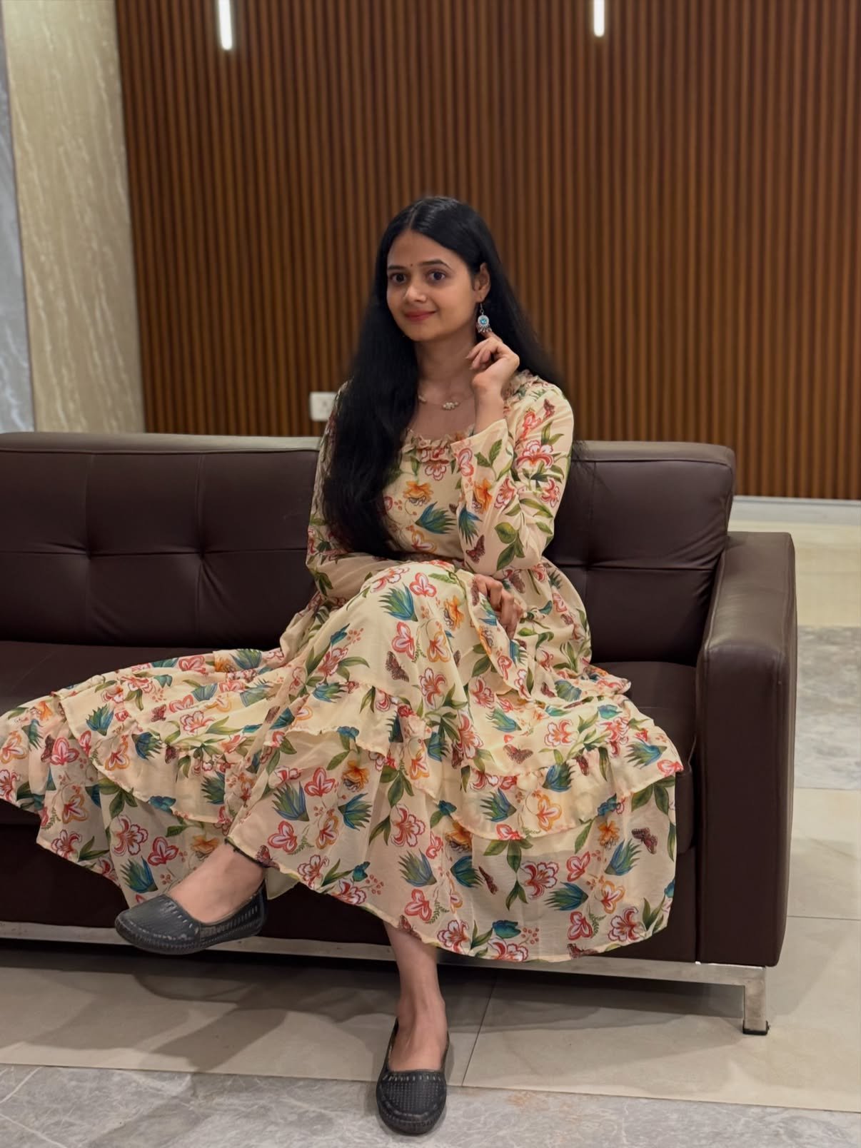 Cream Floral Muskan Maxi