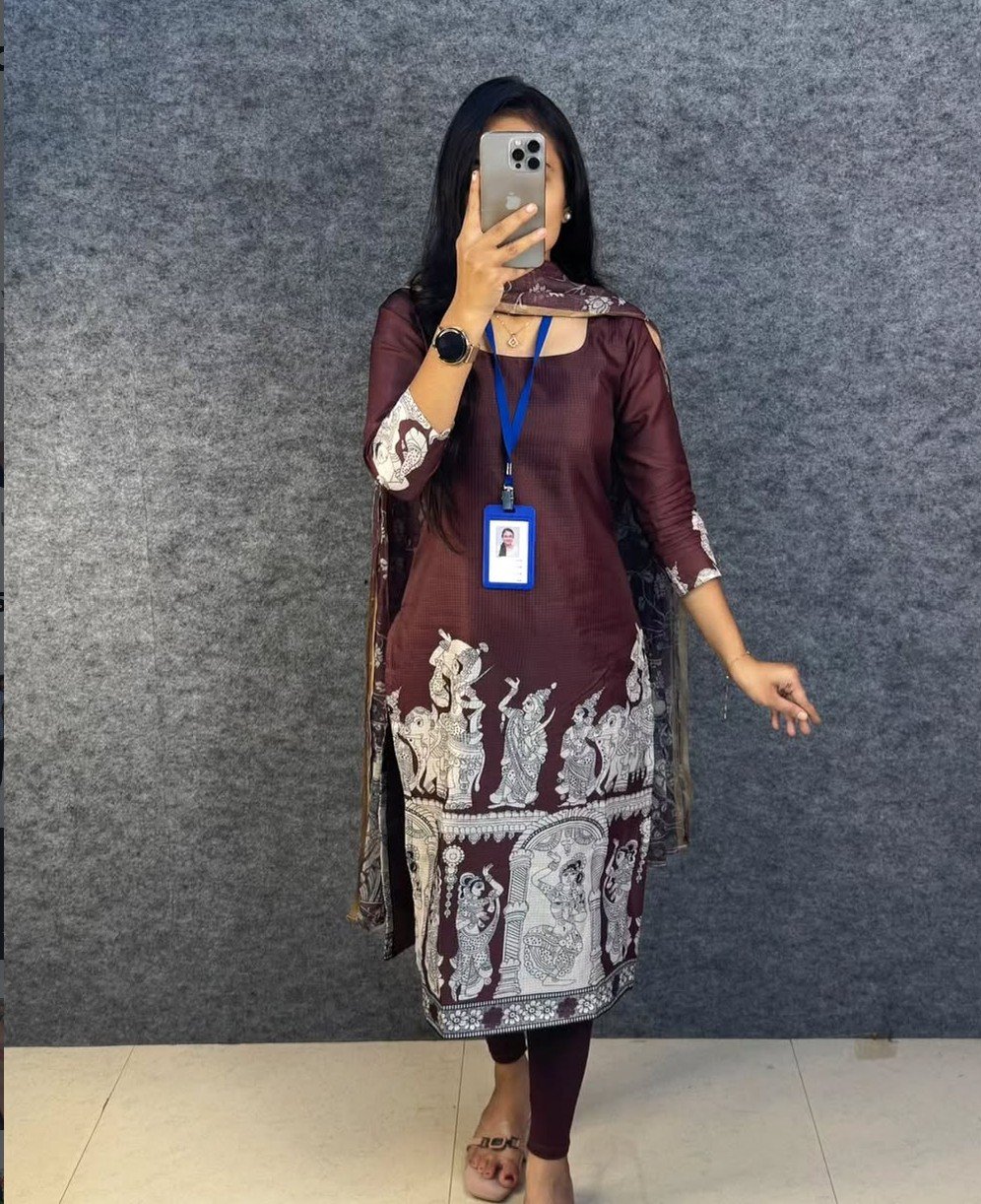Kalamkari khalahasti kota chex kurti with kalamkari dupatta
