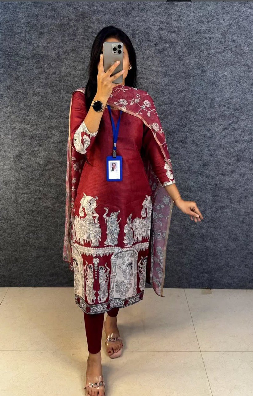 Kalamkari khalahasti kota chex kurti with kalamkari dupatta - Image 8