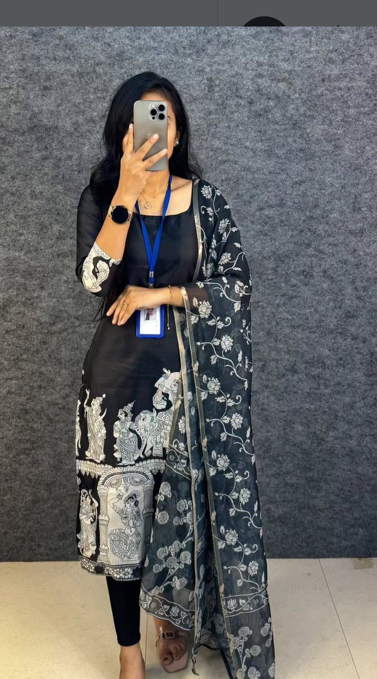 Kalamkari khalahasti kota chex kurti with kalamkari dupatta - Image 6