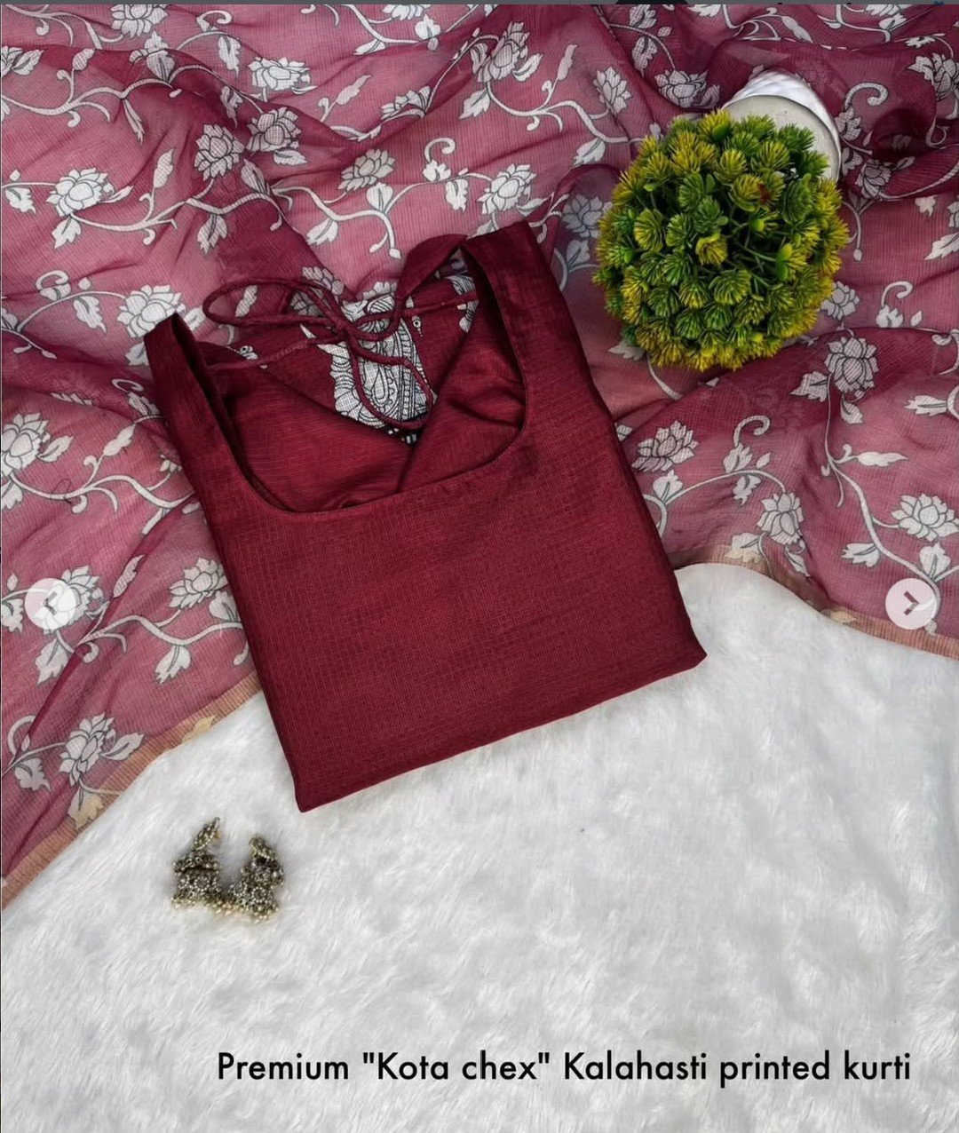 Kalamkari khalahasti kota chex kurti with kalamkari dupatta - Image 4