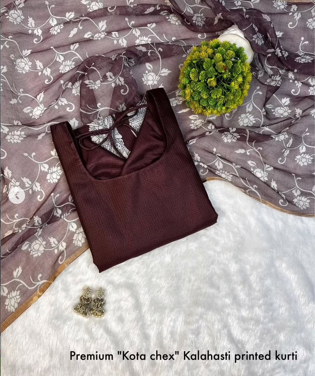 Kalamkari khalahasti kota chex kurti with kalamkari dupatta - Image 2