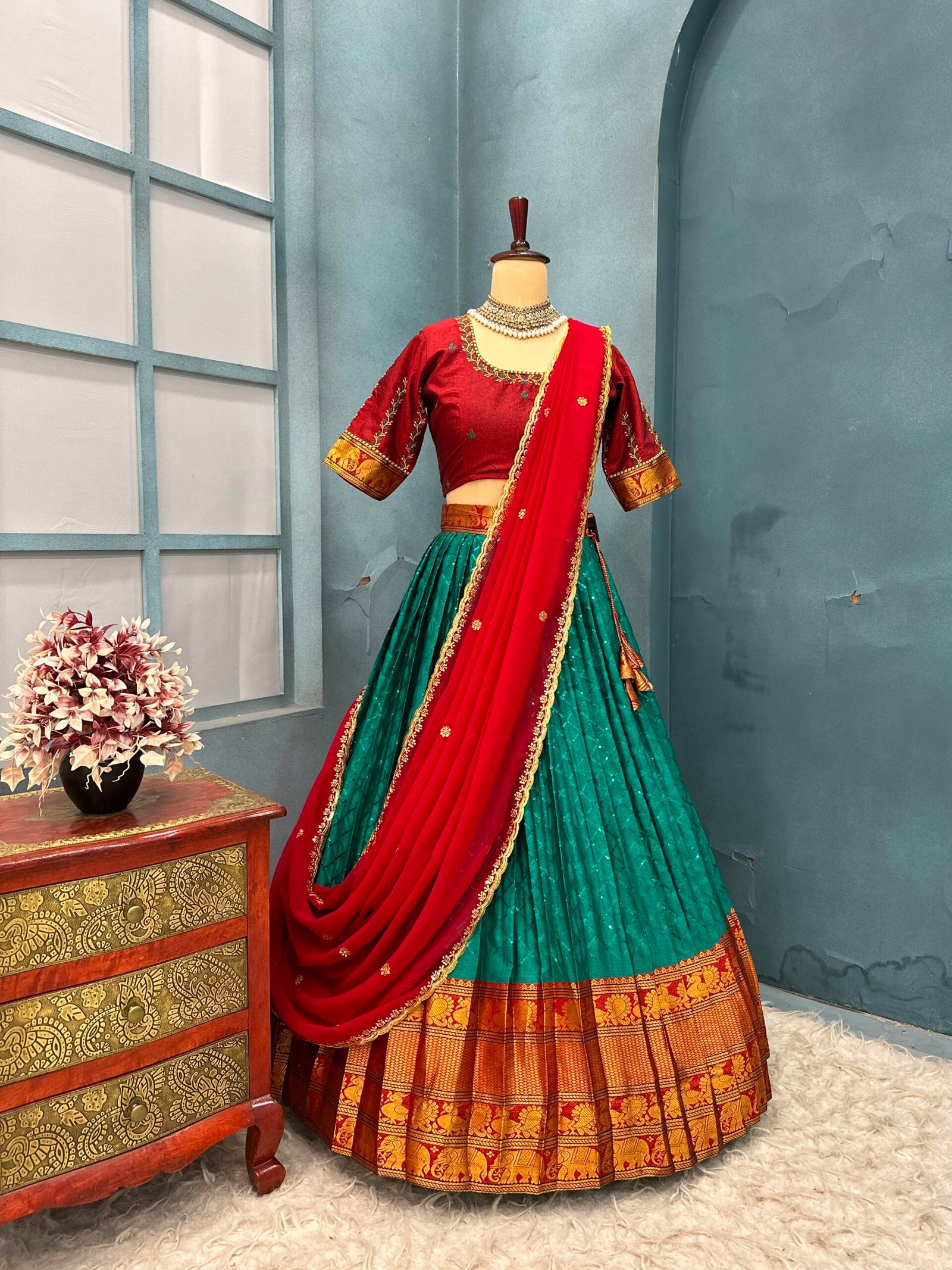 Fully stitched Narayanpet Cotton With Designer Sequence Work Lehanga - Image 2