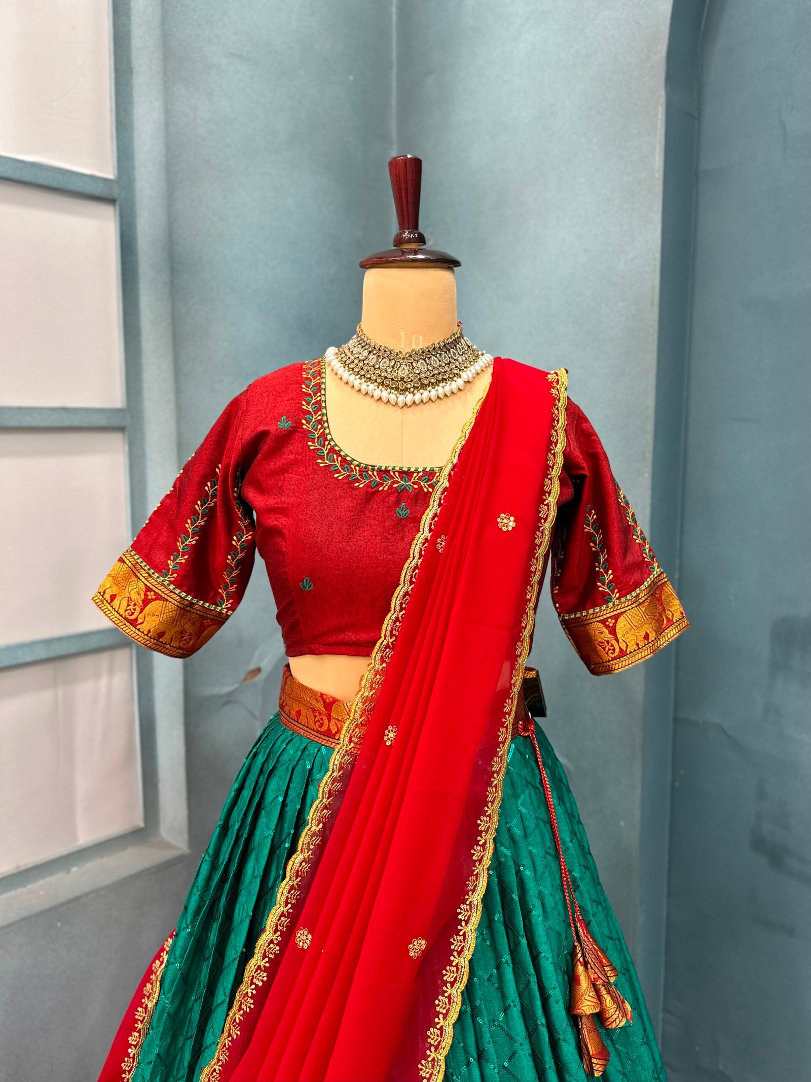 Fully stitched Narayanpet Cotton With Designer Sequence Work Lehanga - Image 4
