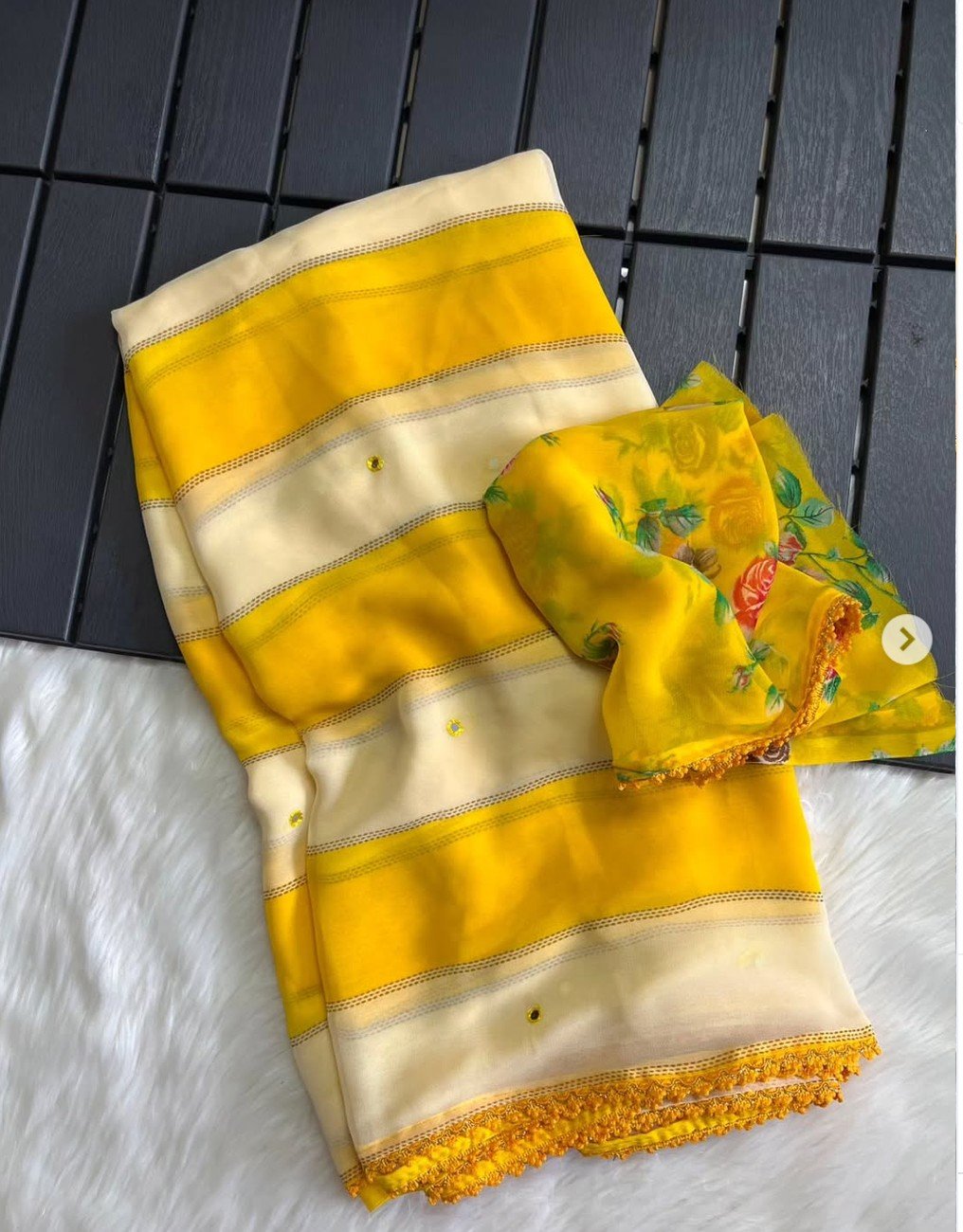 Yellow Pure Georgette Saree