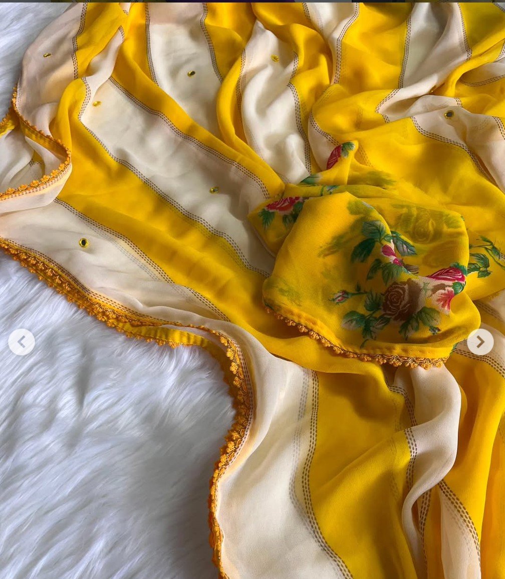 Yellow Pure Georgette Saree - Image 2