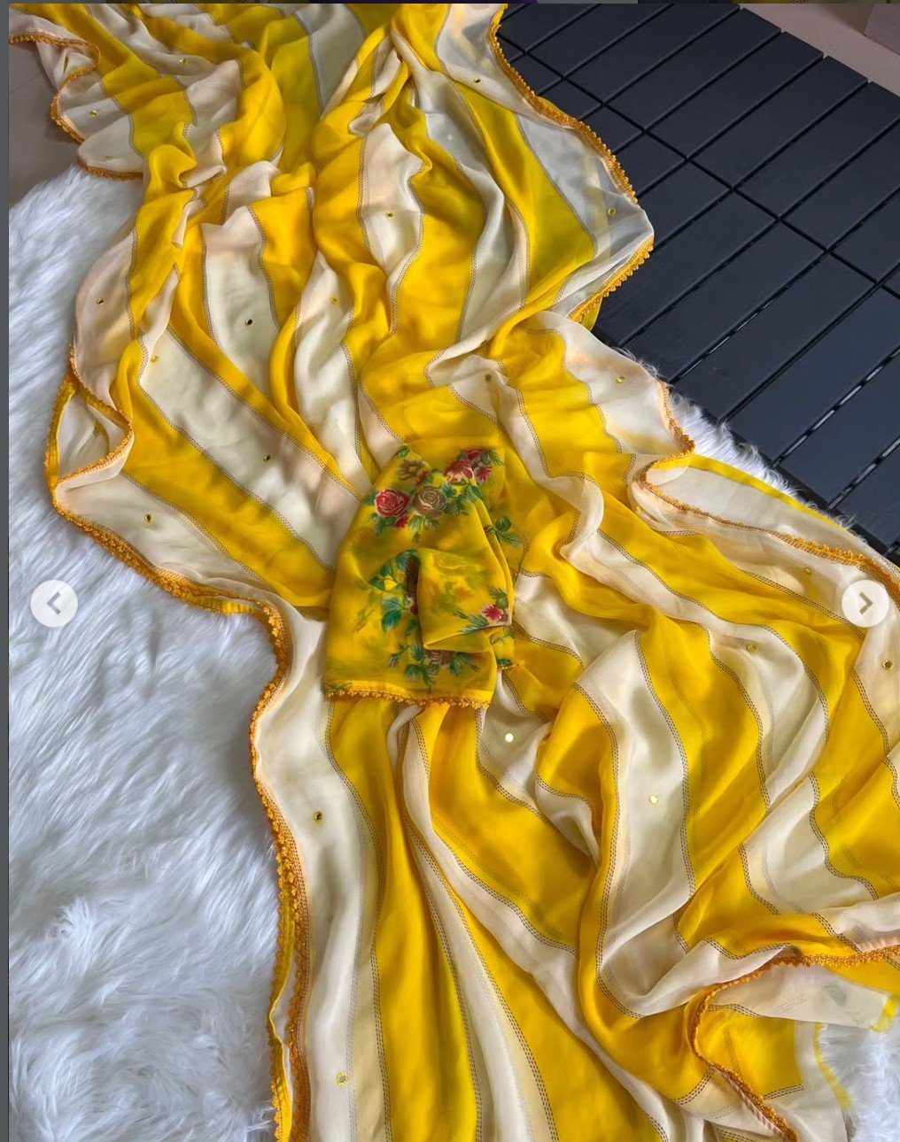 Yellow Pure Georgette Saree - Image 3