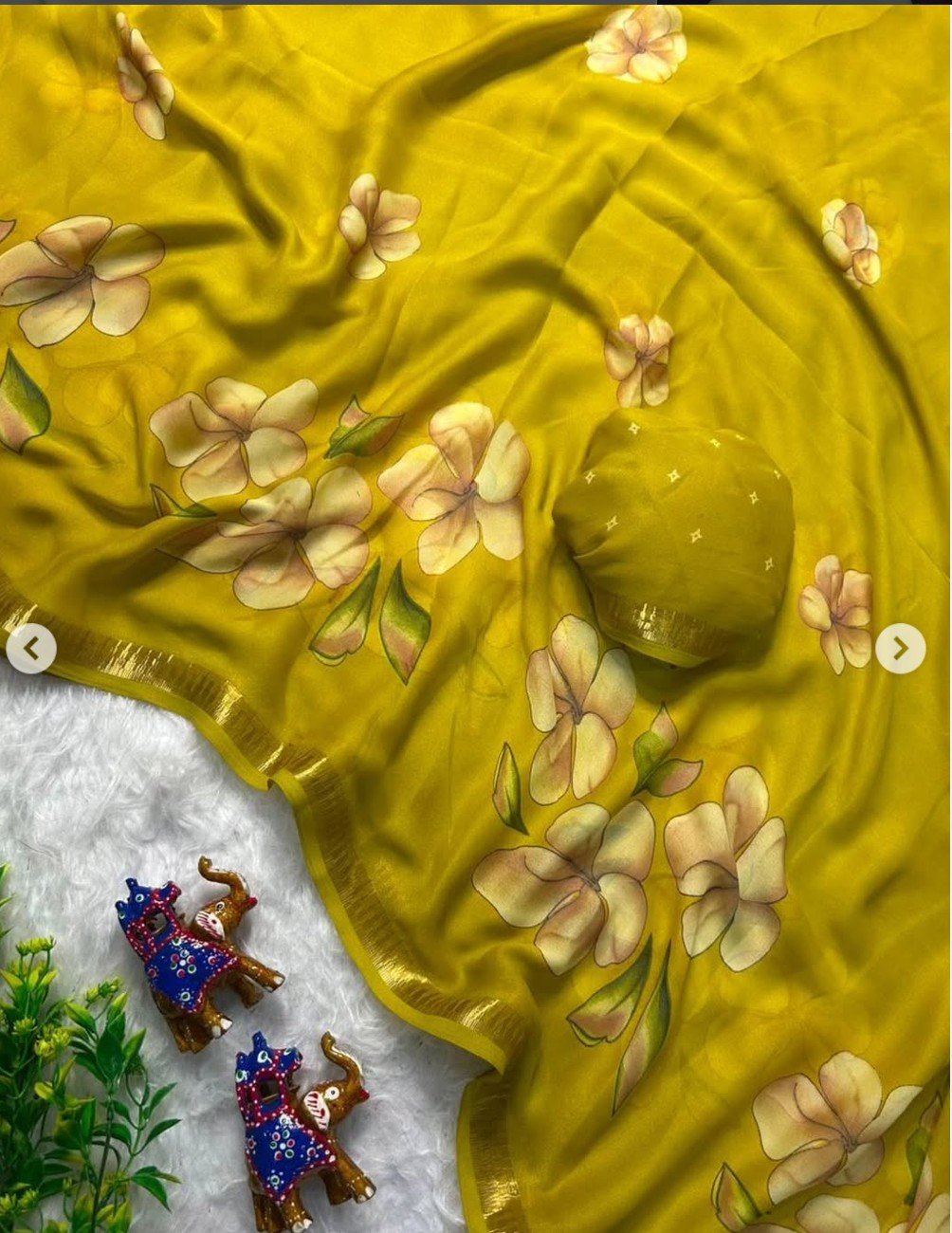 Premium Flower Print Saree - Image 5