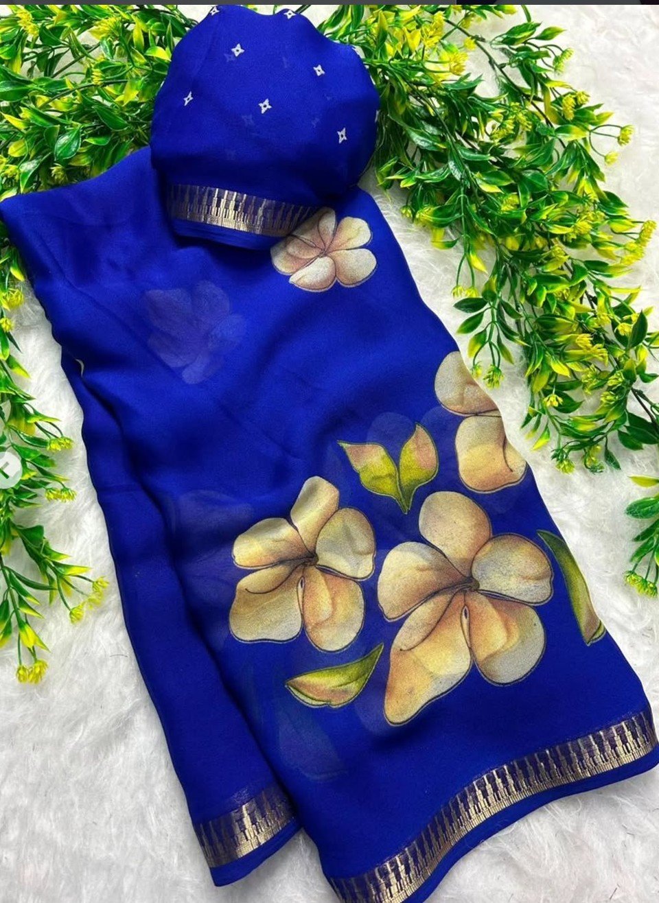Premium Flower Print Saree - Image 7