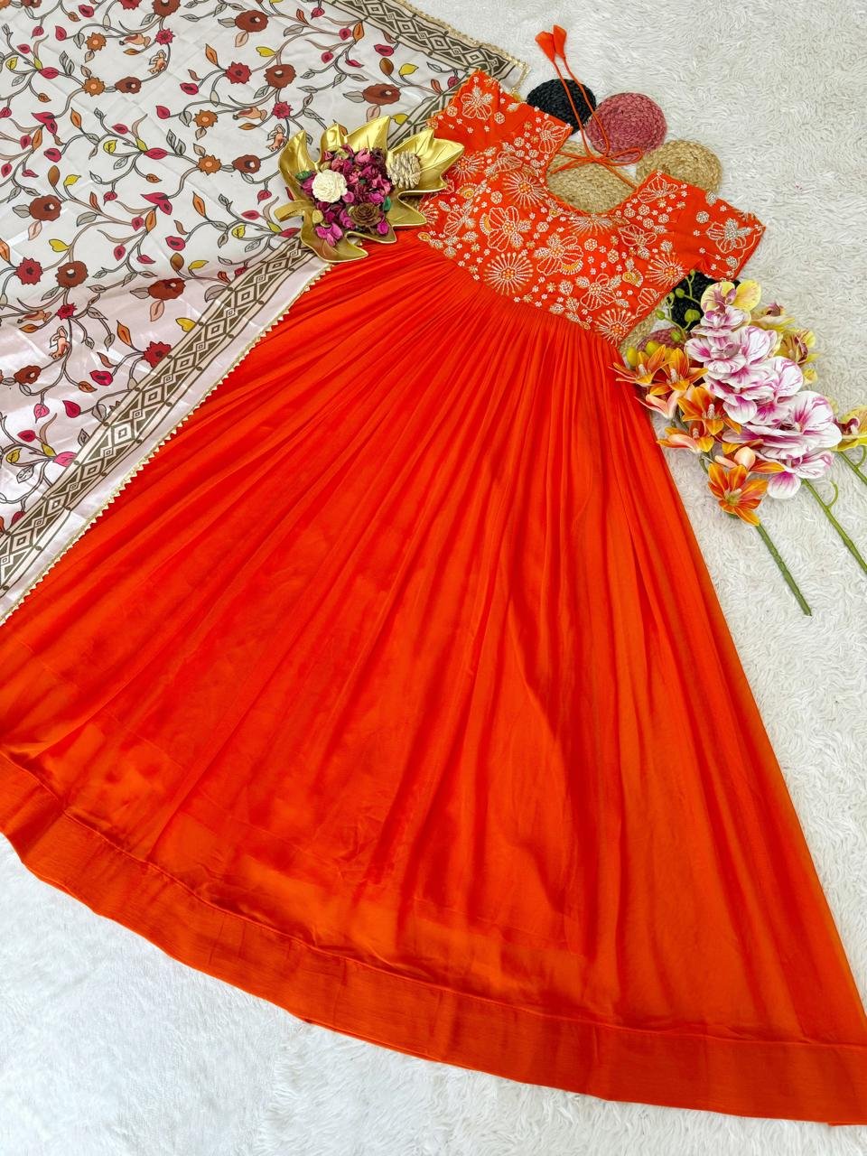 Beautiful Maggam Work Gown With Kalamkari Dupatta - Image 2