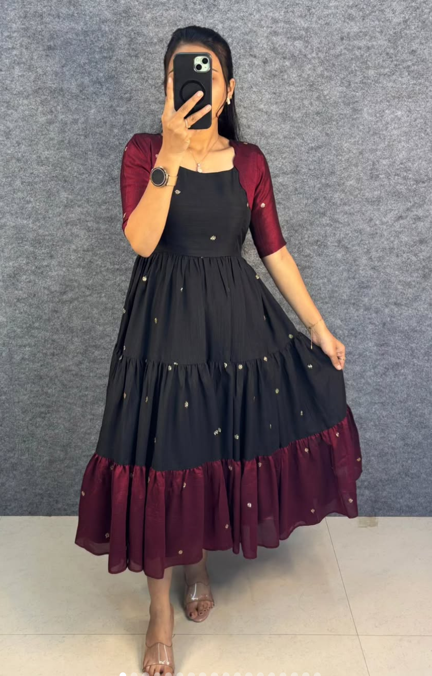 Unique Multi Color Designer Embroidery Frock - Image 3