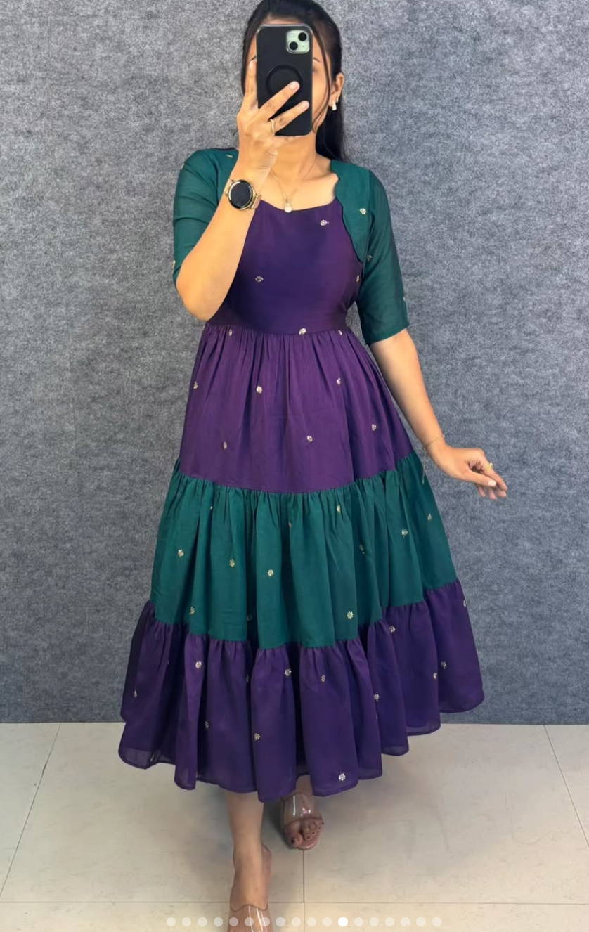 Unique Multi Color Designer Embroidery Frock - Image 7