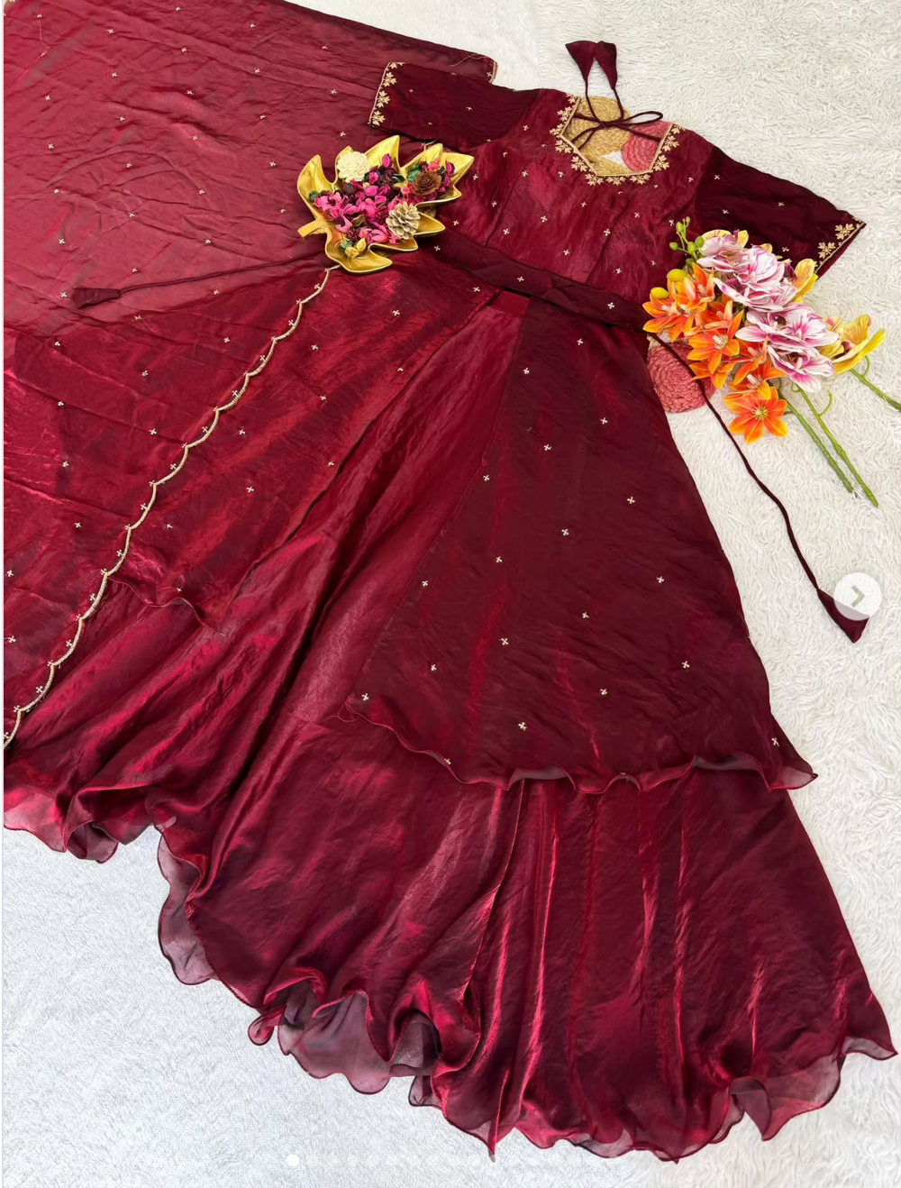 Special Beautiful Heavy Space Silk Lehenga choli Set Double Frill - Image 4