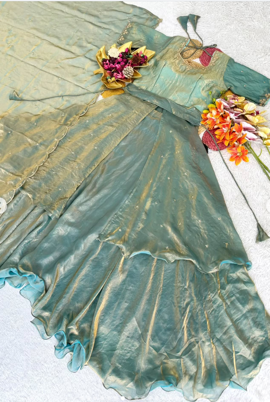 Special Beautiful Heavy Space Silk Lehenga choli Set Double Frill - Image 10