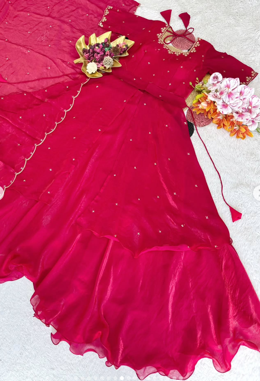 Special Beautiful Heavy Space Silk Lehenga choli Set Double Frill - Image 11