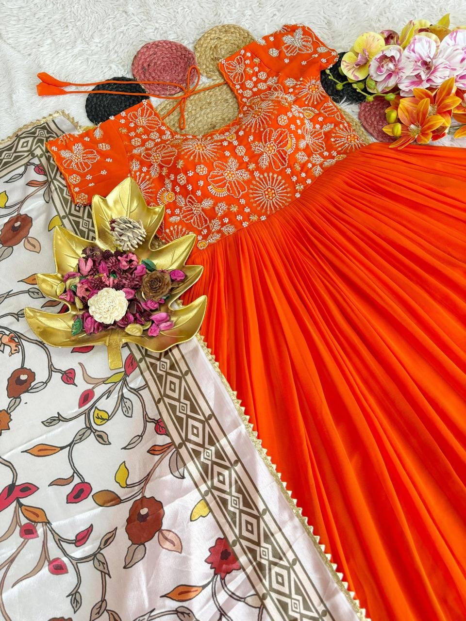 Beautiful Maggam Work Gown With Kalamkari Dupatta - Image 3