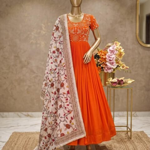 Beautiful Maggam Work Gown With Kalamkari Dupatta