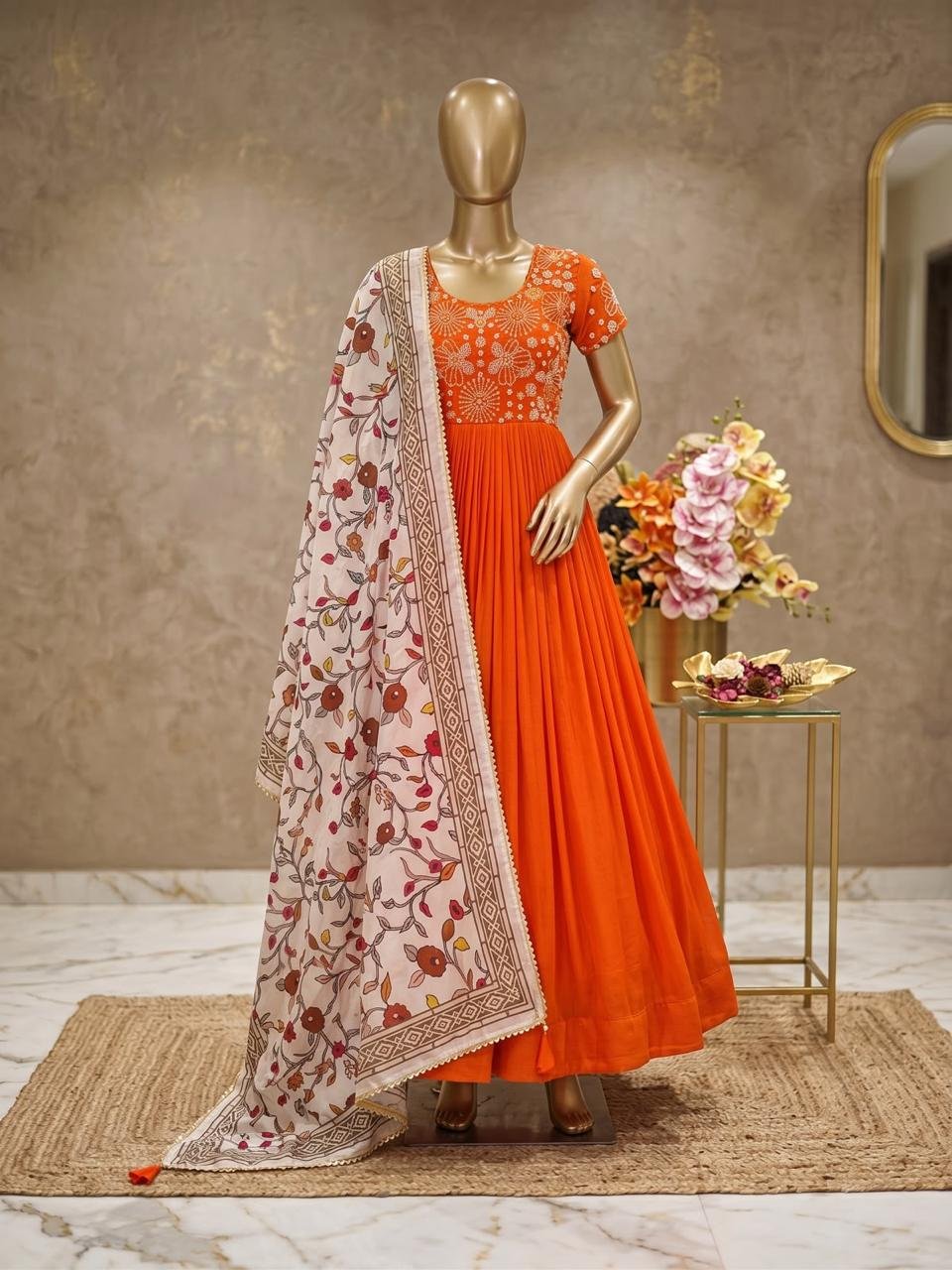 Beautiful Maggam Work Gown With Kalamkari Dupatta