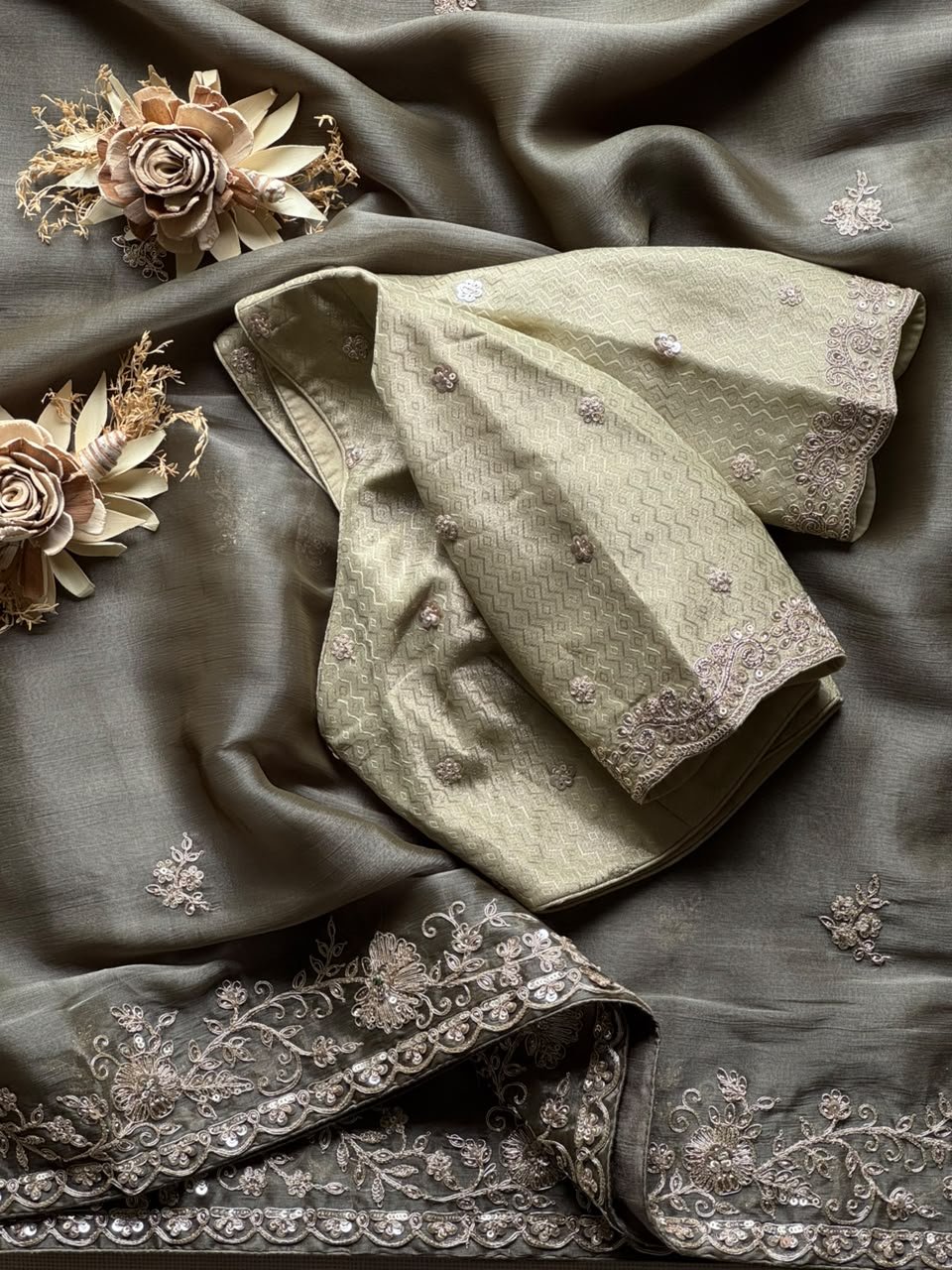 Fully Stitched Pure Tissue Silk Saree - Image 2