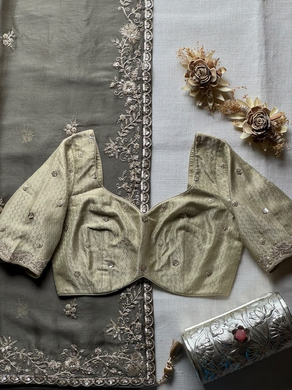 Fully Stitched Pure Tissue Silk Saree - Image 4