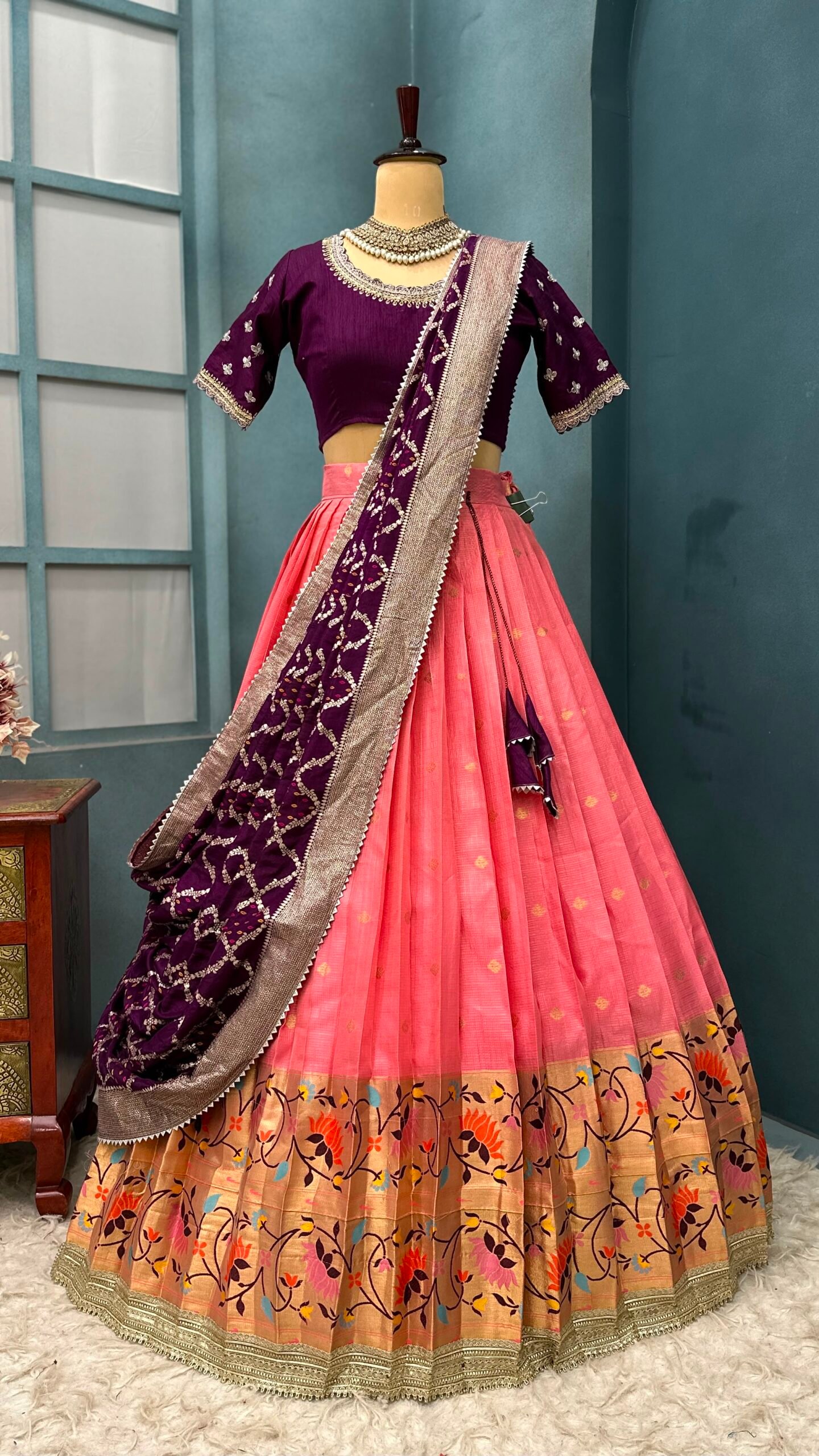 Wine Beautiful Designer Paithani Lehanga - Image 4