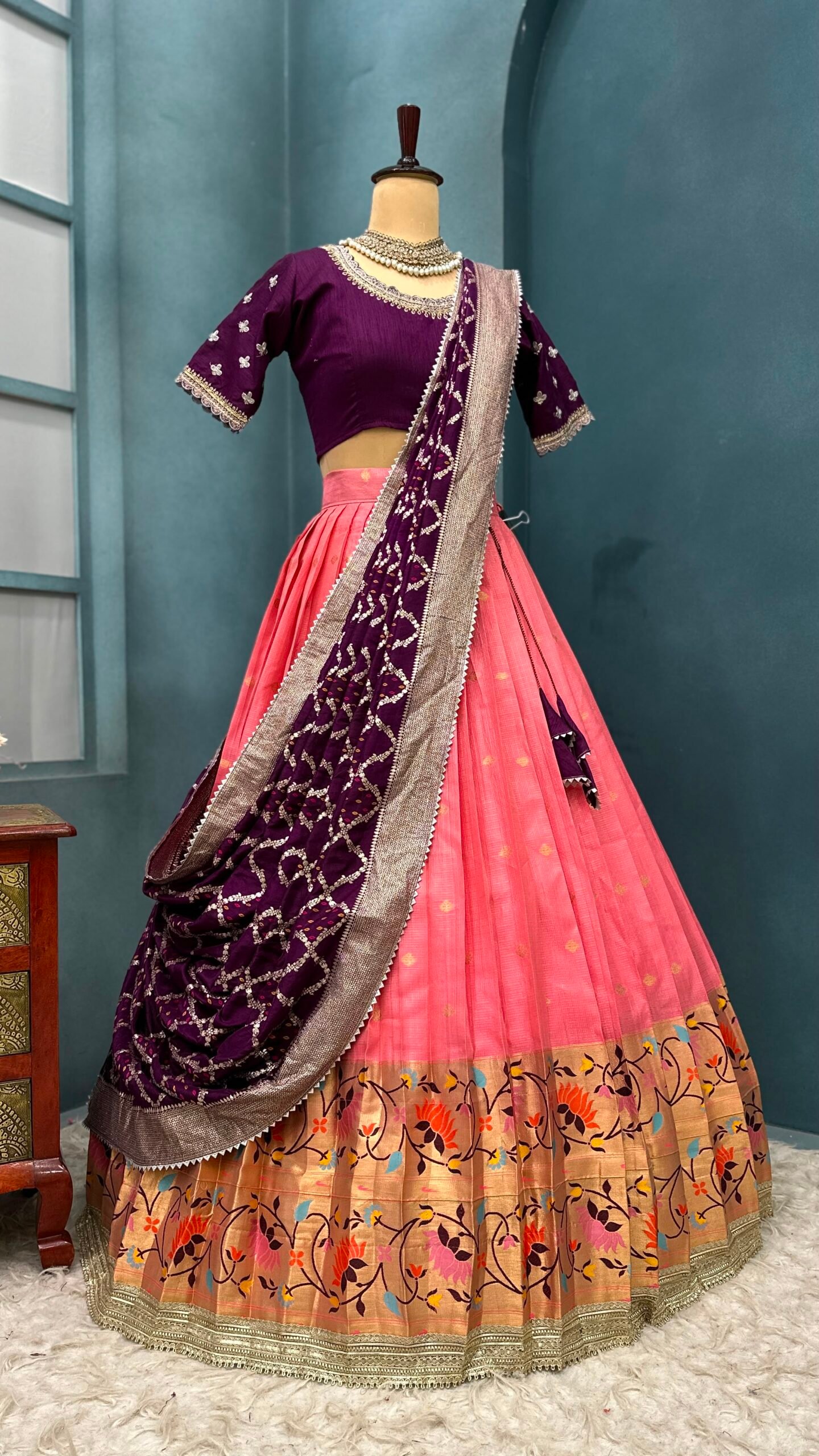 Wine Beautiful Designer Paithani Lehanga - Image 5