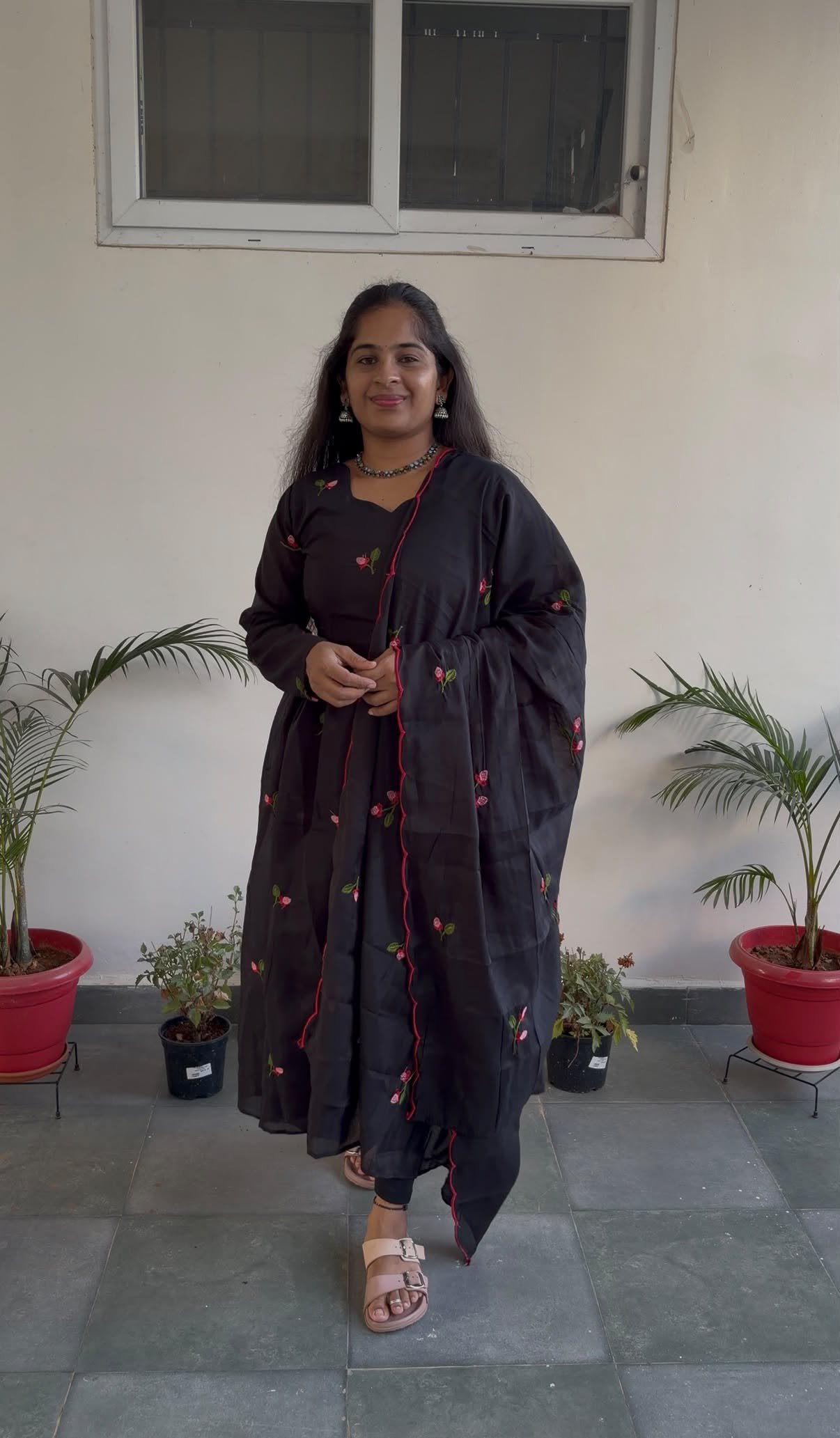 Mul-Chanderi Anarkali With Duppatta - Image 2
