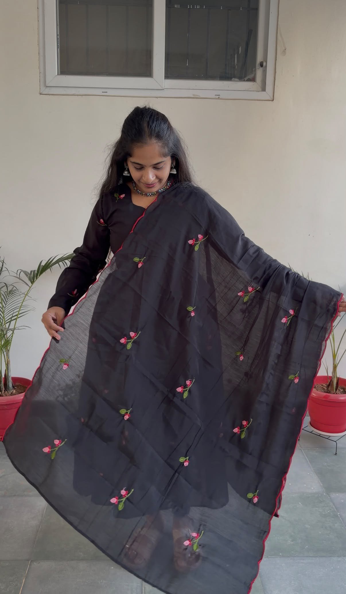 Mul-Chanderi Anarkali With Duppatta - Image 4
