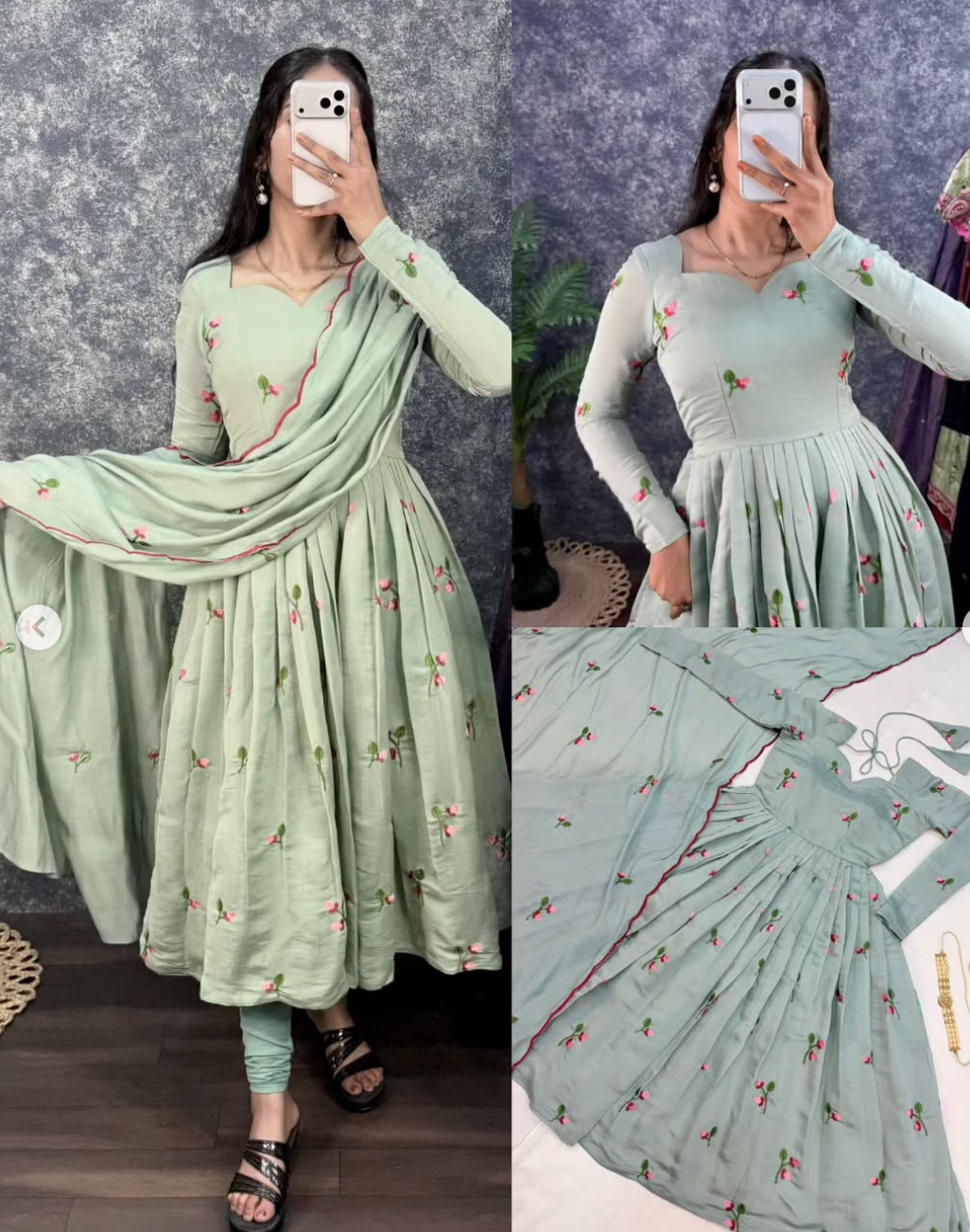 Mul-Chanderi Anarkali With Duppatta - Image 6