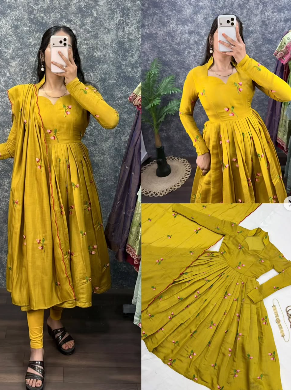 Mul-Chanderi Anarkali With Duppatta - Image 7