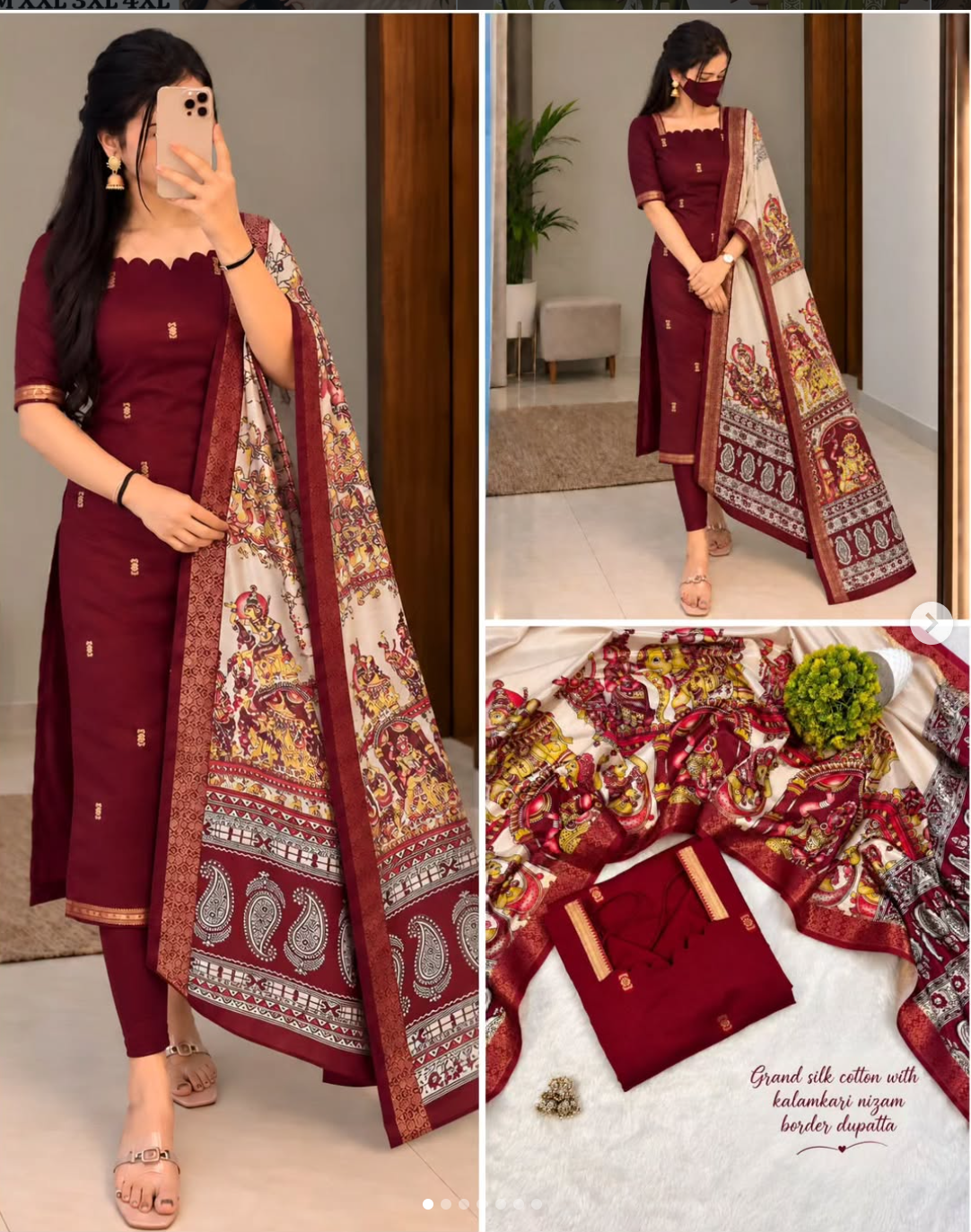 Mangalagiri Butta Silk cotton Top + Chennuri Silk Kalamkari Dupatta